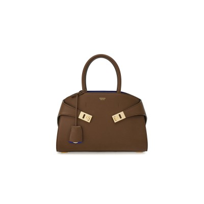 FERRAGAMO SMALL HUG LEATHER TOTE BAG (31.5*22*19cm) 
